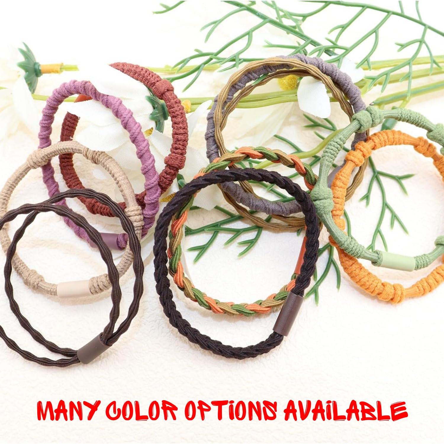 Elm City Direct 12pcs Hair Tie Bracelets, Boho Hair Ties, Hair Ties for Women, Elastic Hair Ties, Hair Bands for Ponytails (Burgundy)