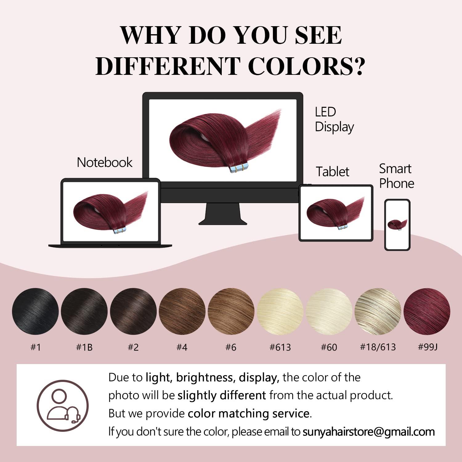 Sunya Sunya Tape in Hair Extensions Human Hair Burgundy 16 Inch Wine Red Tape in Real Human Hair #99j Seamless Skin Weft Tape in Hair Extensions #Burgundy 40g 20Pcs/Pack