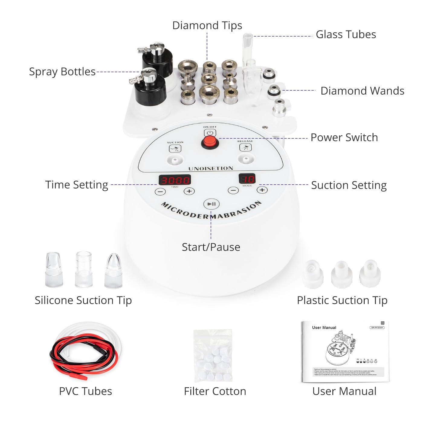 UNOISETION UNOISETION Diamond Microdermabrasion Machine, 4 in 1 Professional Dermabrasion Facial Machine with LED Display and Silicone Tips, Home Use Facial Skin Care Equipment