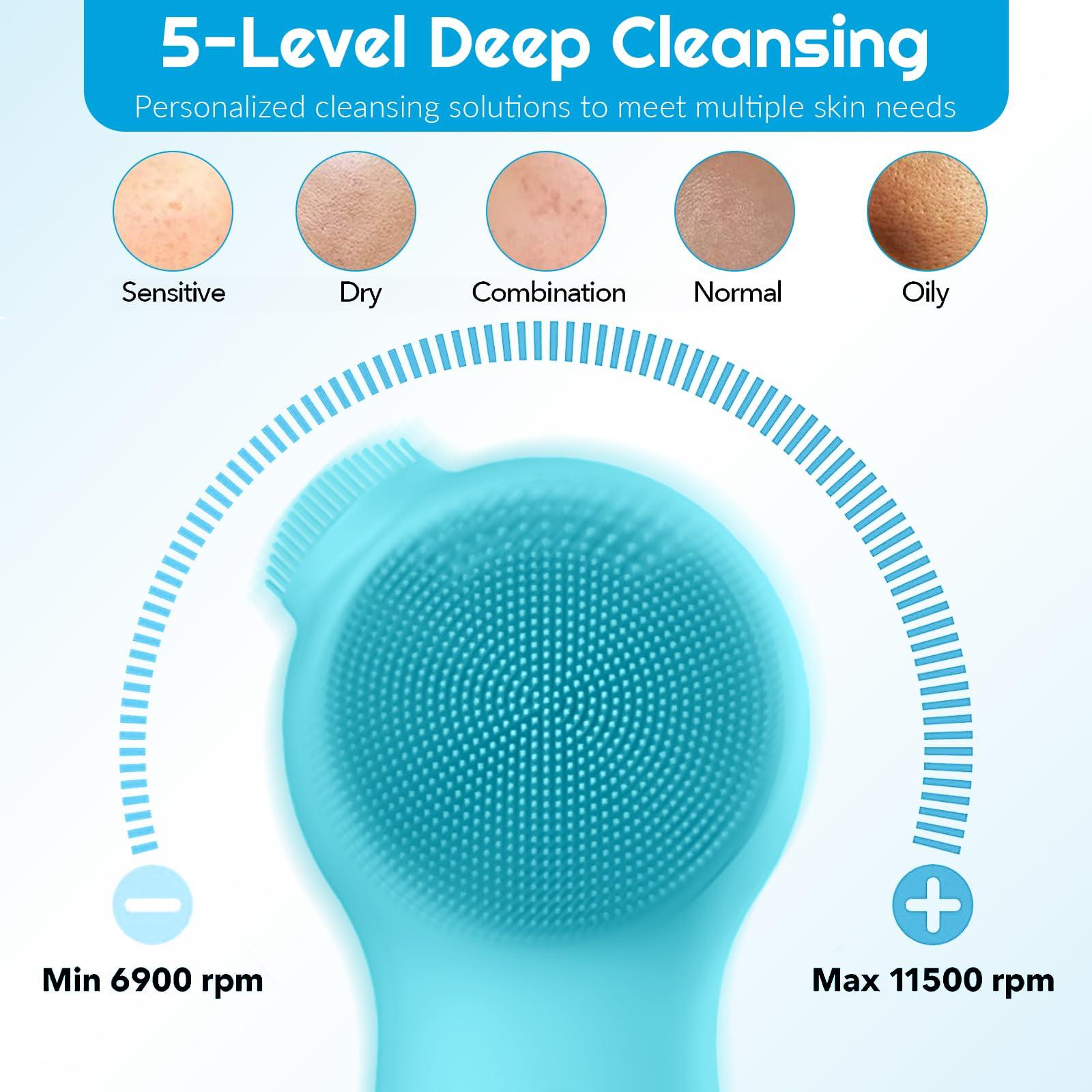 Landmore Landmore Silicone Face Scrubber, Waterproof Facial Cleansing Brush with Red Light Thermal Massage, Electric Face Scrubber with Nose Scrubber Exfoliator for Women/Men Deep Cleansing, Power Exfoliating