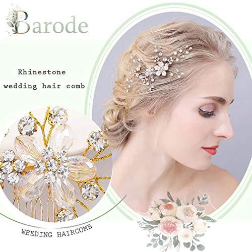 Barode Barode Bridal Wedding Hair Comb Gold Rhinestone Side Combs Crystal Bride Flower Hair Accessories for Women and Girls