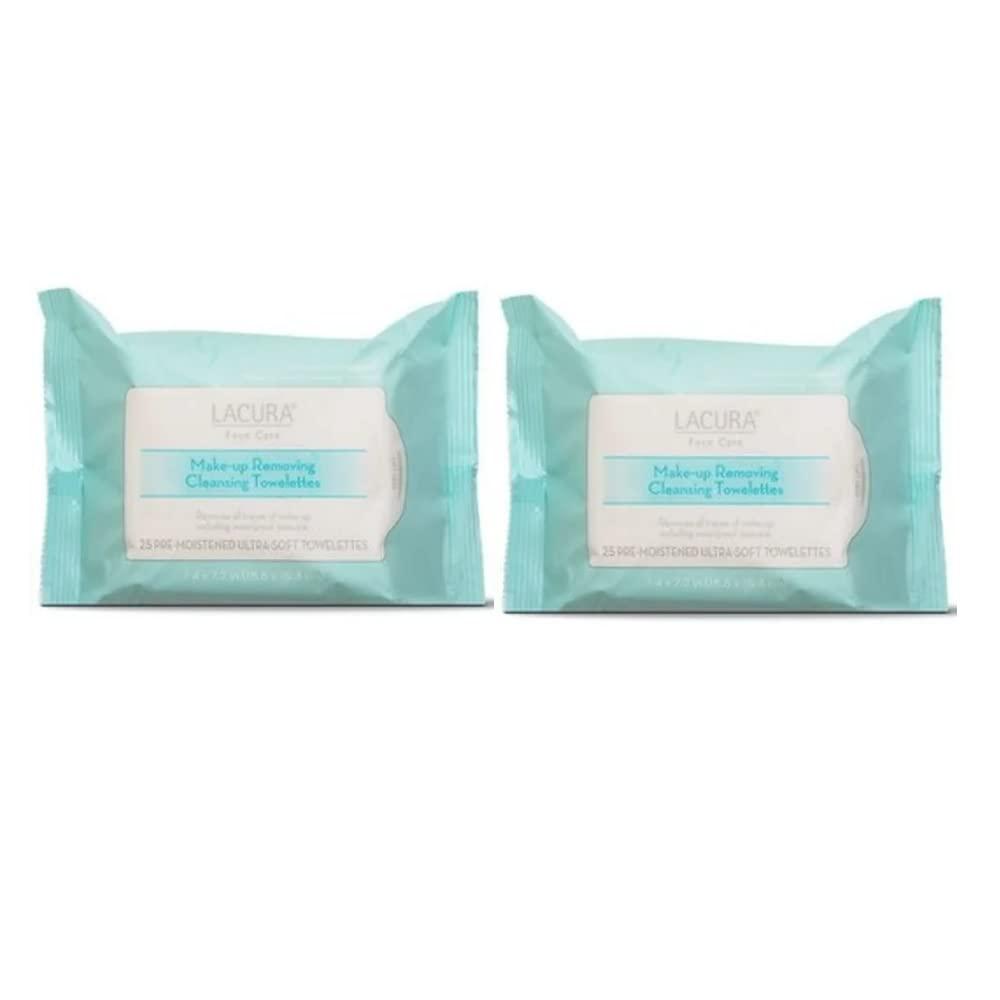 Lacura Lacura Face Care Make-Up Removing Cleansing Towelettes 7.4 x7.2in 18.8 x 18.3cm 25ct (Two Bags)