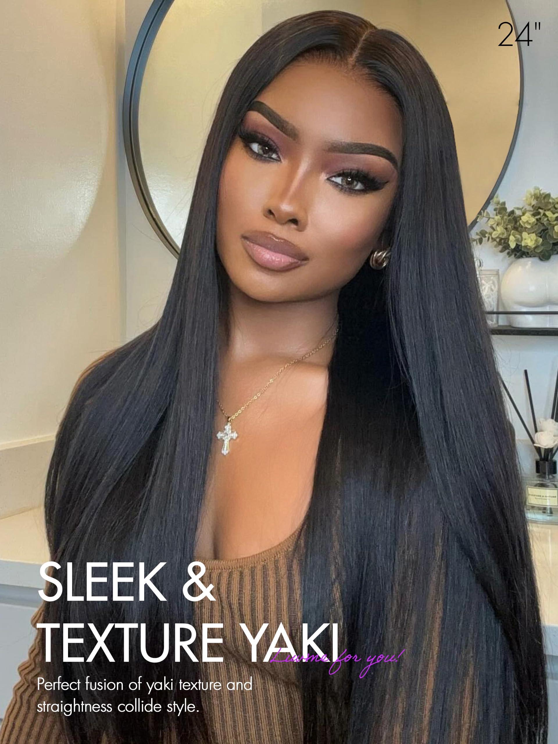 LUVME HAIR LUVME HAIR 22 Inch Yaki Straight Human Hair Wigs Pre Cut 5x5 Glueless HD Lace Closure Wig Pre Plucked Natural Black