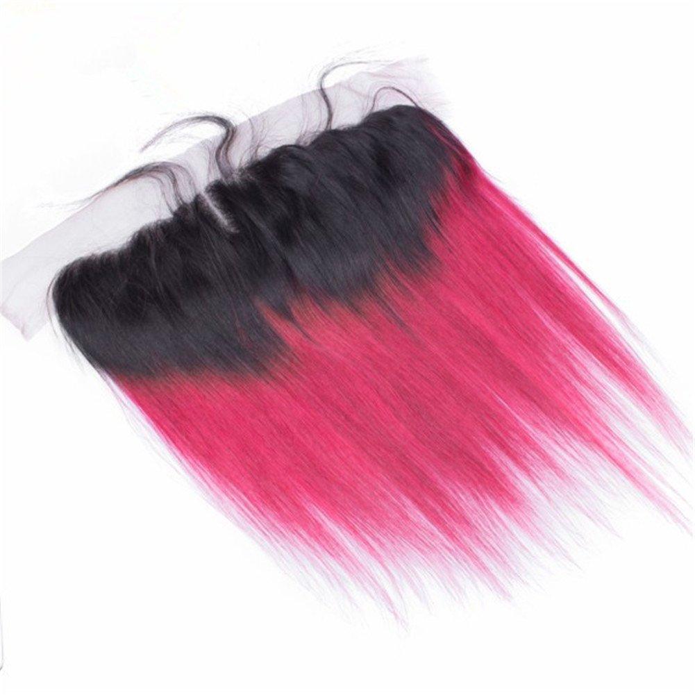 Tony beauty hair Tony Beauty Hair 1B/Hot Pink Ombre Human Hair Weaves Virgin Peruvian Hair Bundles with Ear to Ear 13x4 Lace Frontal Closure Straight Ombre Pink Human Hair 3 Bundle Deals with Frontals (14.16.18+14)