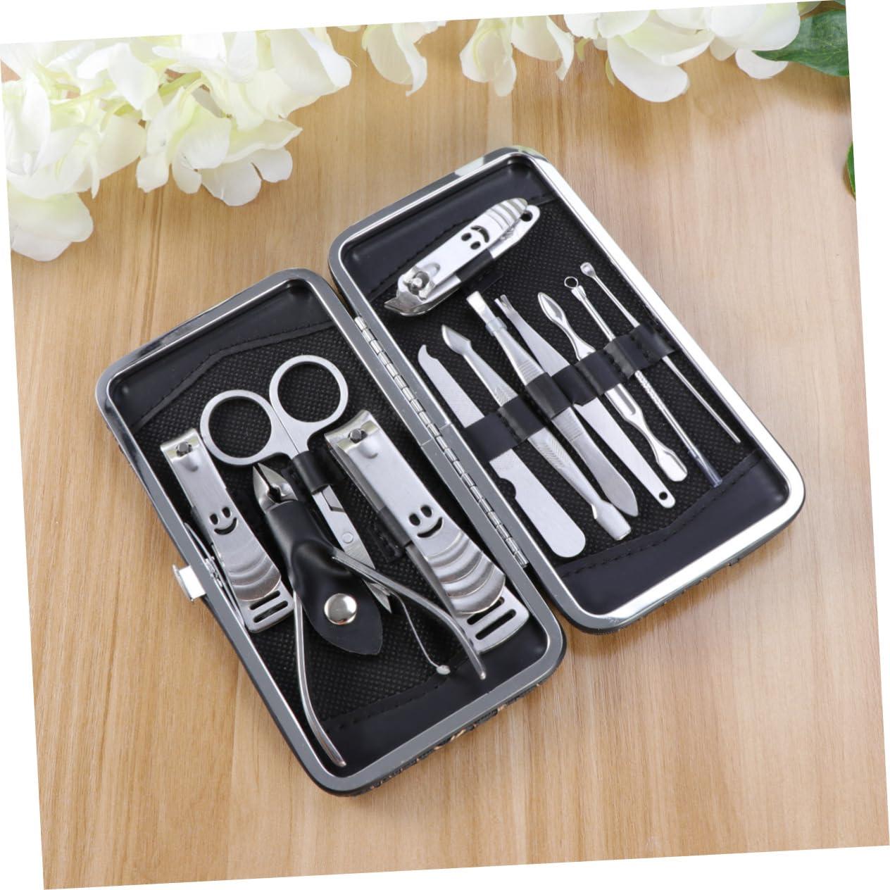 minkissy minkissy Travel-size 12pc Nail Care Set Manicure Pedicure Tool Set in Stylish Golden Pattern Case for Cosmetology