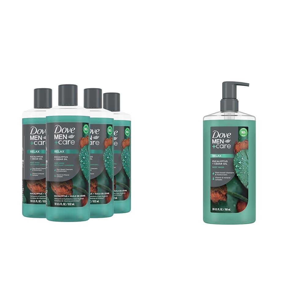 DOVE MEN + CARE DOVE MEN + CARE Eucalyptus Cedar Body Wash Bundle (Pack of 4) 18 Fl Oz + 26 oz Body Wash