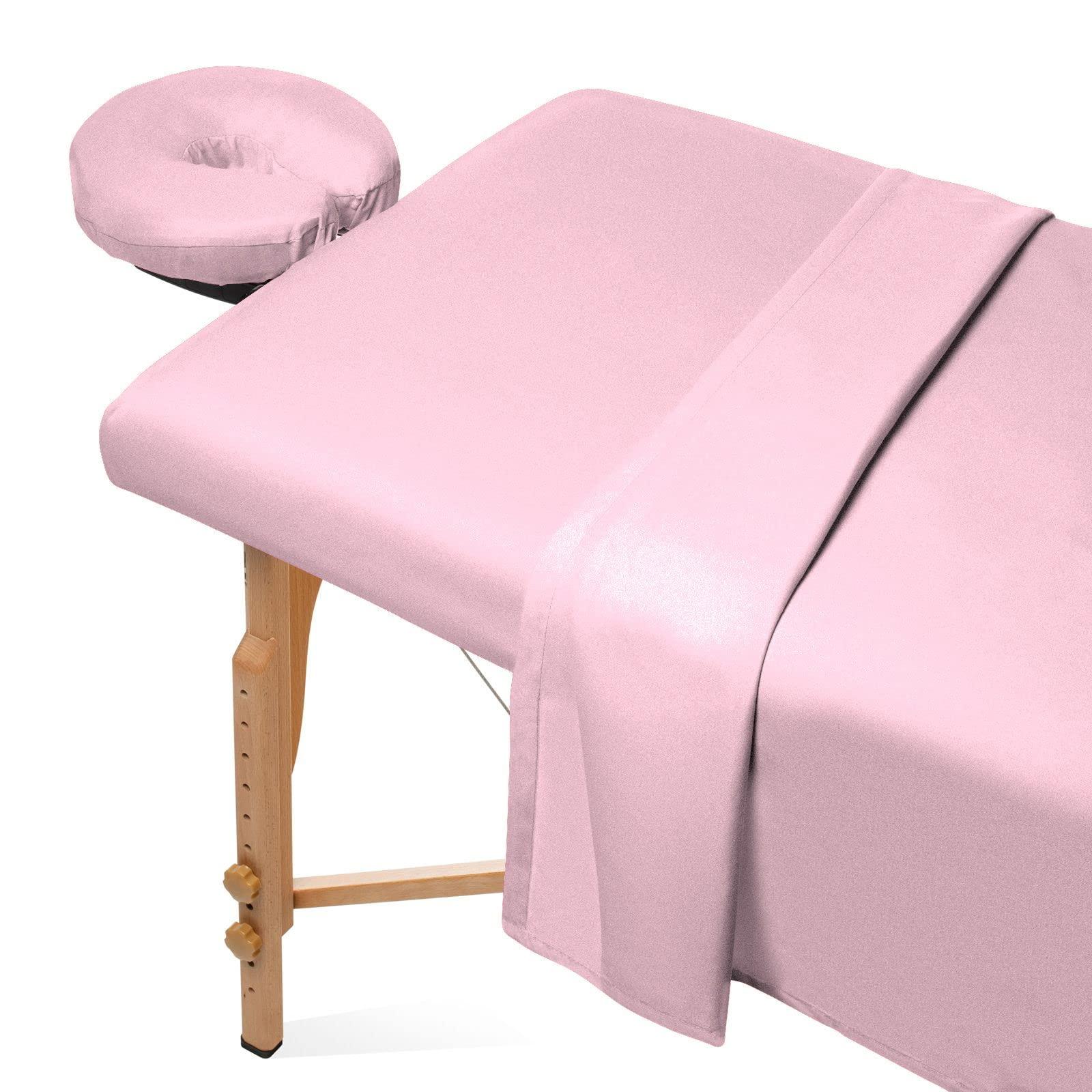 Silver Cotton 3-Piece Massage Table Sheet Set - Luxurious 100% Egyptian Cotton 1000 TC, Premium Facial Bed Cover - Includes Flat and Fitted Sheets with Face Cradle Cover - (Light-Pink)