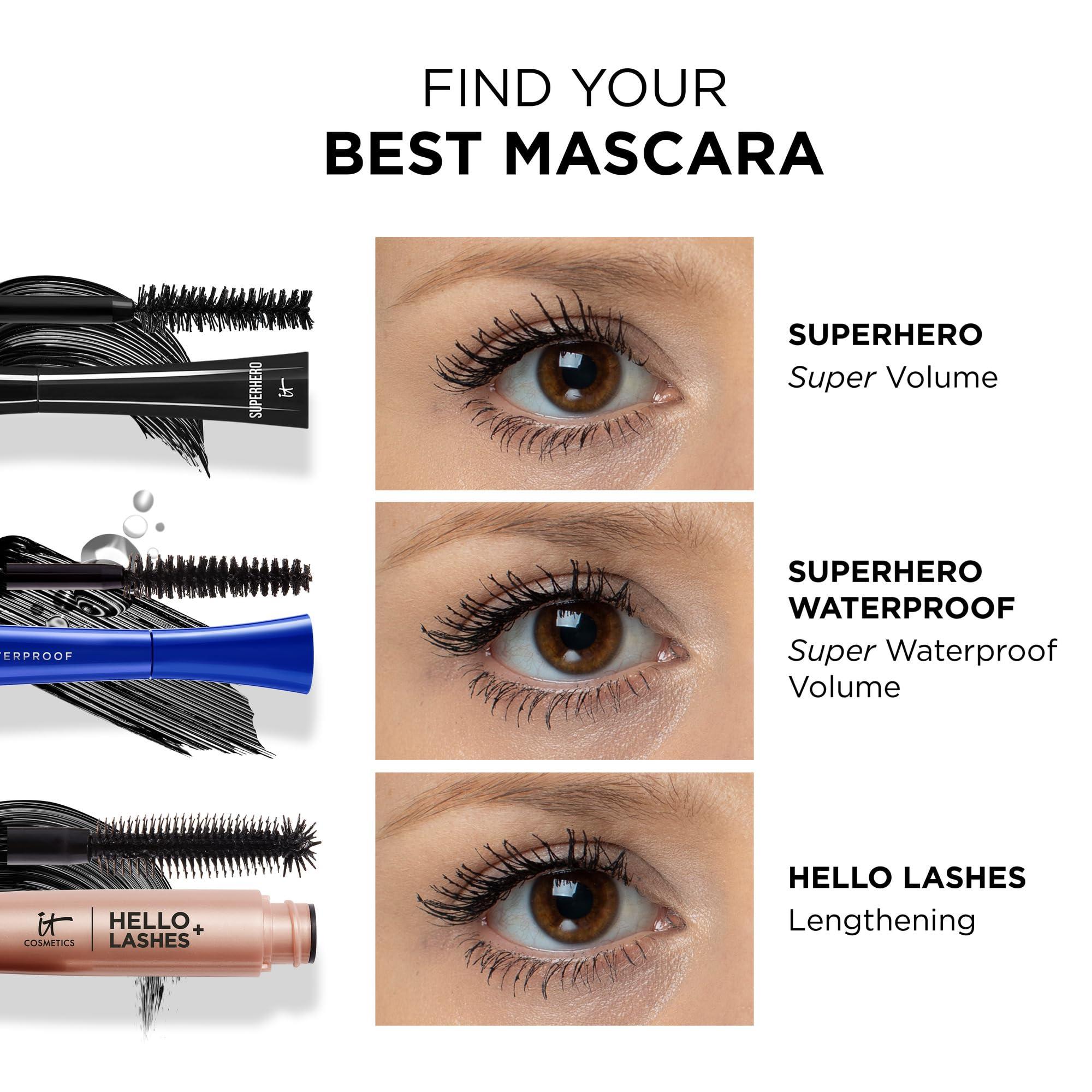 IT Cosmetics IT Cosmetics Superhero Mascara Full Size Volumizing and Lengthening Black Mascara Buildable Lash Volume with Collagen, Biotin & Peptides Lifting & Curling Formula Sensitive Eyes, 0.3 fl oz