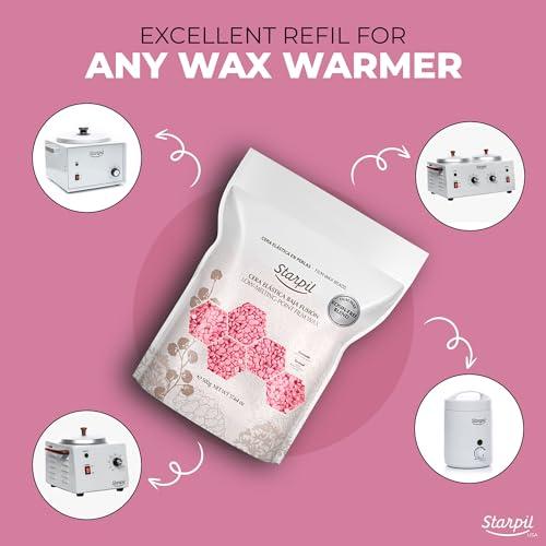 Starpil Starpil 500g/1.1 lb Rosin-Free Pink Hard Wax Beads - Painless Stripless Polymer Blend Bikini Wax for Face, Coarse Hair & Sensitive Skin