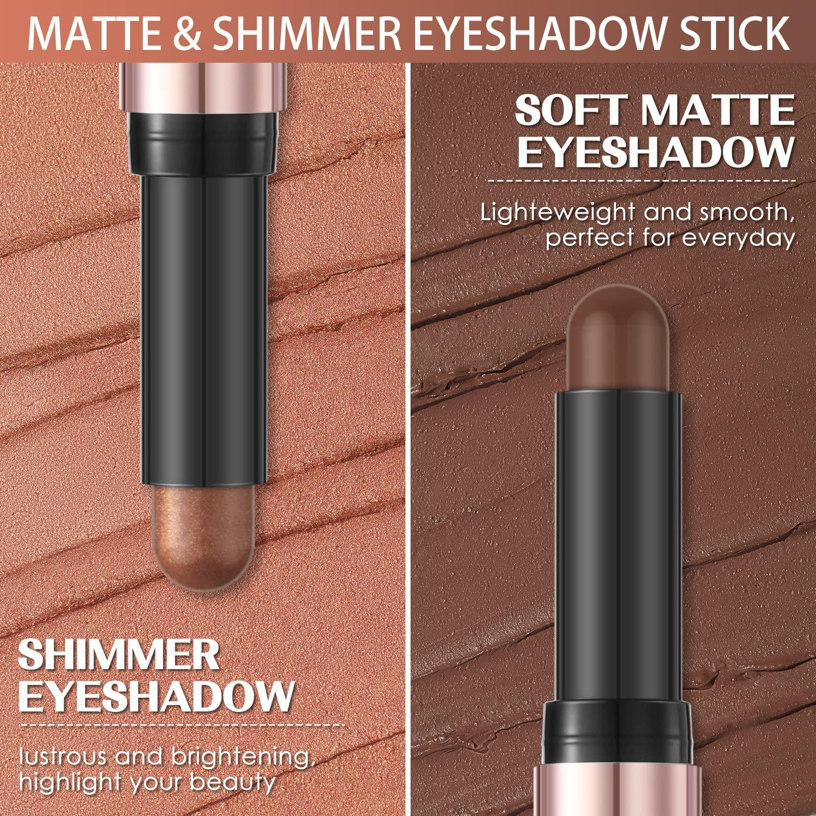 FOCALLURE FOCALLURE 2PCS No Crease Eyeshadow Stick,Shimmer and Matte Cream Eyeshadow Pencil Crayon,Long Lasting Waterproof Eye Brightener Stick With Blending Brush,Alloy Steel