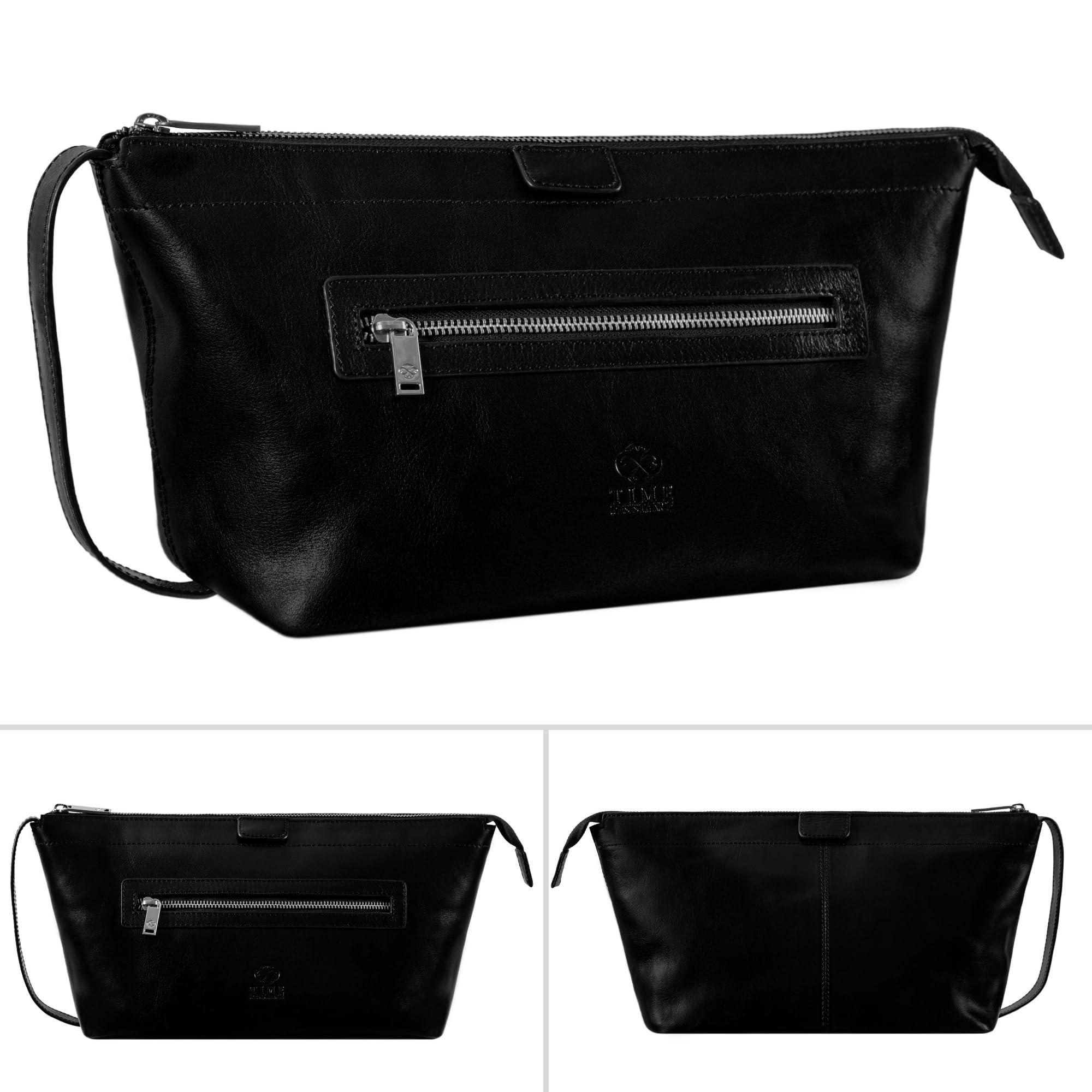 Time Resistance Time Resistance Leather Toiletry Bag - Dopp Kit, Full-grain Leather Cosmetic Case, Wash Bag (Black)