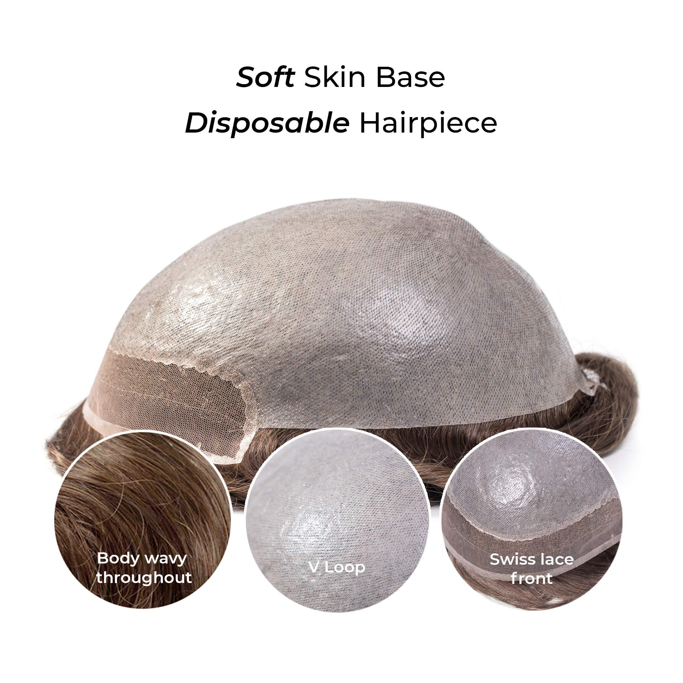 Superhairpieces Superhairpieces NM161V Men\'s Toupee Natural Premium Indian Remy Hair, 0.2mm Poly Skin Base, 1/2\" Swiss Lace Front, Invisible knots V-Loop Handmade (Medium Brown)