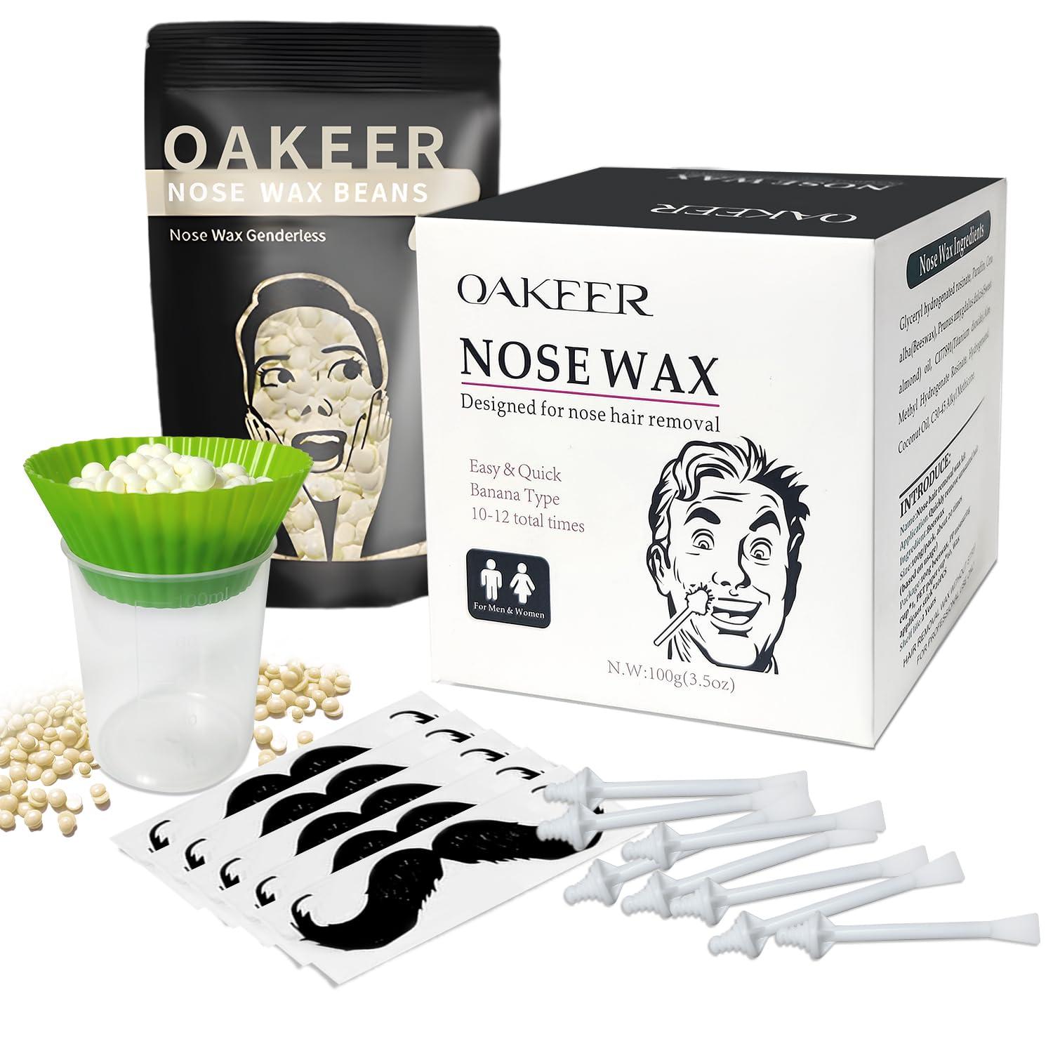 OAKEER Oakeer Nose Wax Kit - 40 Sticks, Hair Remover for Men & Women, Ears & Nose, with 20 Paper Cups & 100g Wax