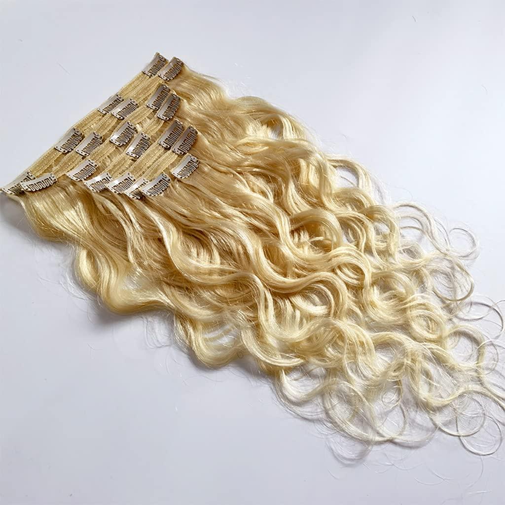 GREEMEO Clip In Human Hair Extensions Thicken Double Weft Remy Hair 120g 8pcs #613 Bleach Blonde Full Head Natural Silky Straight Clip in Human Extensions 18 Inch