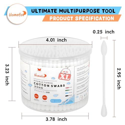 HOMEFOX HOMEFOX XL Thick Cotton Swabs Pointed Precision - 250 Count Extra Large - Pointy Organic Cotton Buds Double Side Tightly Wrapped Cotton Tips Paper Stick Cruelty-Free, XL Pointy & Round White