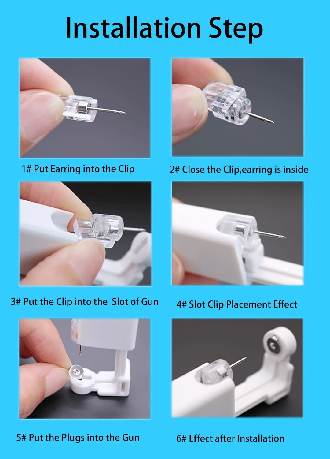 psaakon Self Ear Piercing Kits – 2 Pack Self Ear Piercing Gun, Disposable Ear Pearcings Kit with 3mm Silver Black Gold Ball Earring Studs,Safety Ear Piercing Gun Kit Tool (Black)