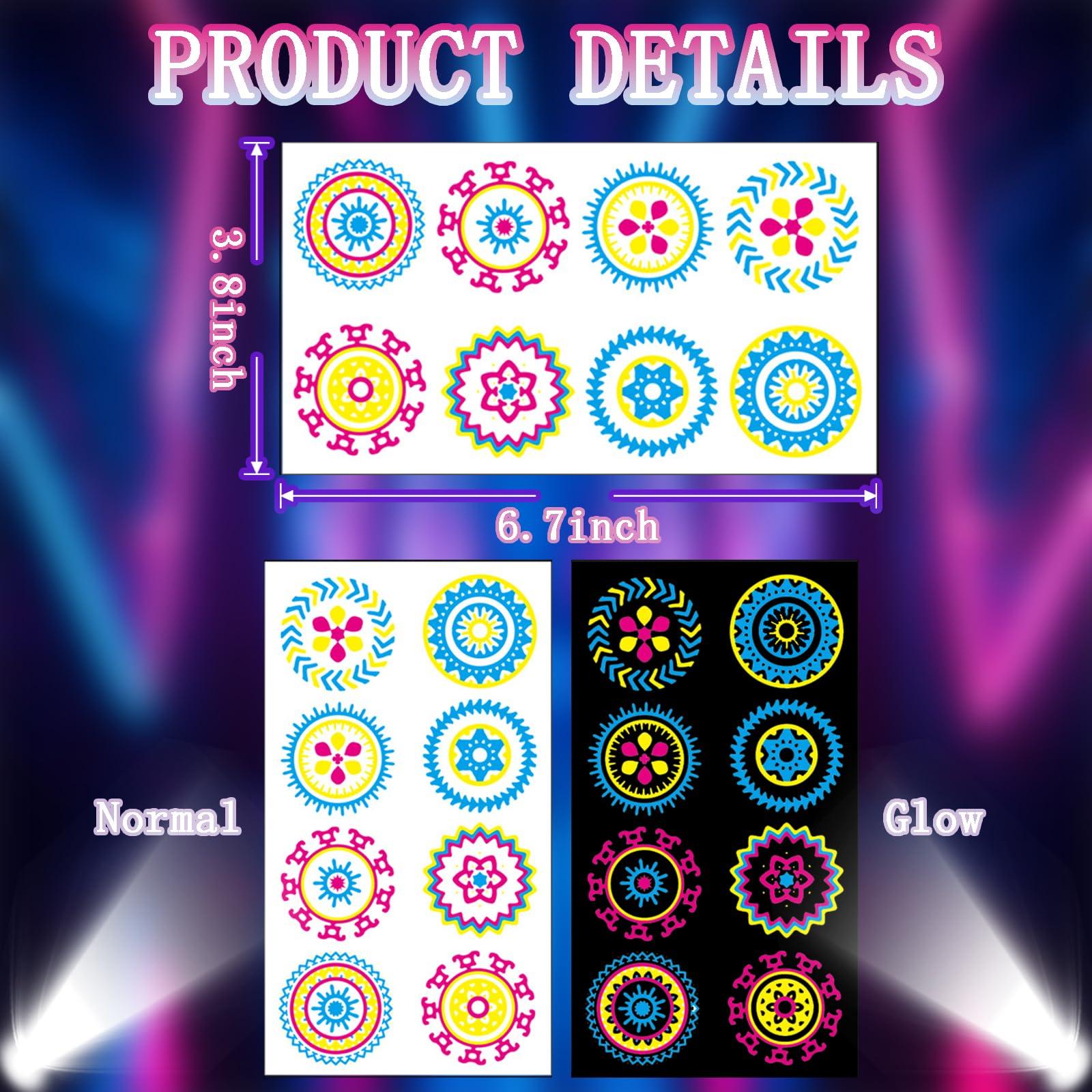 Heliltd Heliltd 20 Sheet Neon Temporary Tattoos Glow in The Dark Temporary Tattoos Fluorescence UV Neon Fake Waterproof Tattoo Stickers for Bar Party Nightclub Music Rave Festival Accessory Party Stickers