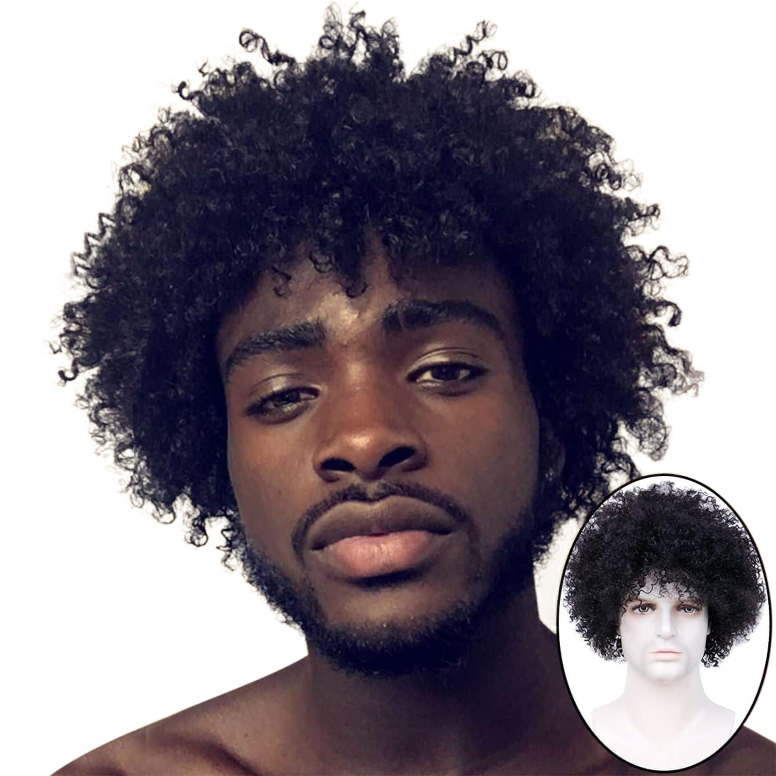 BECUS BECUS 8inch Afro Wig for Black men Short Kinky Curly 100% Human Hair Wigs for Black Men Short African American Male Afro Wig (Natural Spiral Black #1B)
