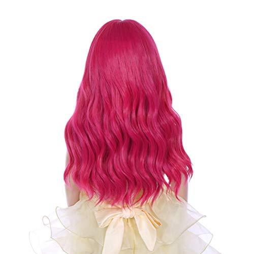 DUDUWIG DUDUWIG 20inch Long Curly Hot Pink Wig with Bangs Hallween Party Wigs for Kid Girs (Hot Pink)