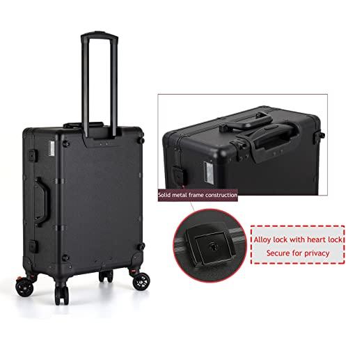 HJXGQJM Rolling Makeup Case Professional Makeup Train Case Makeup Artist Travel Organizer, Make-up Case With LED Light, 3-colour Light Source,Cosmetic Case With Stand, Black Aluminium Make Up Case cosmetic ca