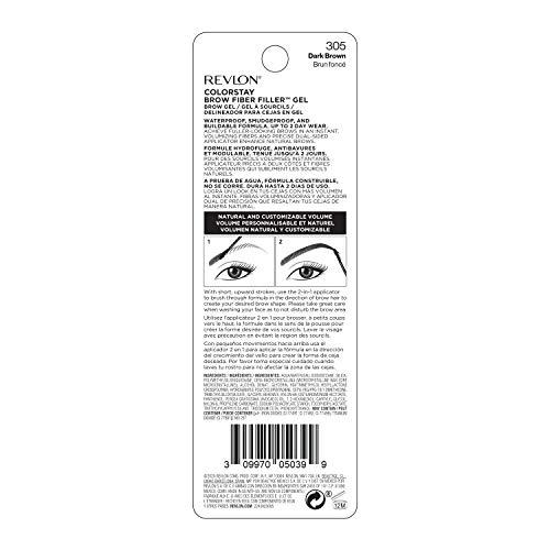 REVLON REVLON ColorStay Brow Fiber Filler, Longwearing & Volumizing Waterproof Eyebrow Gel, 305 Dark Brown, 0.23 fl. oz.