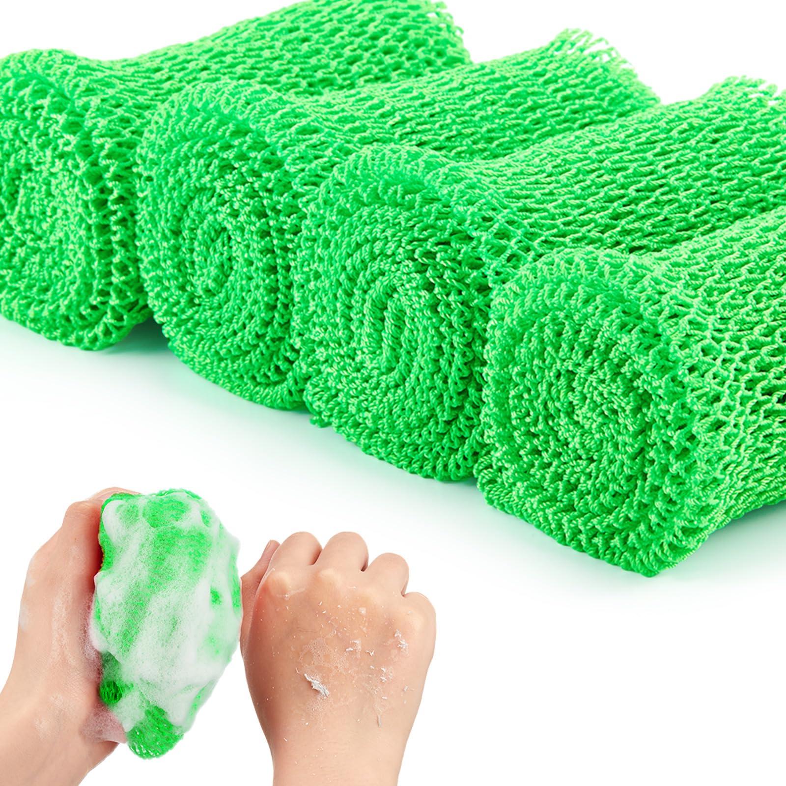 Boao 4 Pieces African Net Bath Sponge African Exfoliating Long Net Sponge Exfoliating Shower Body Scrubber Skin Smoother for Daily Use(Green, 25.6 x 7.9 inch)