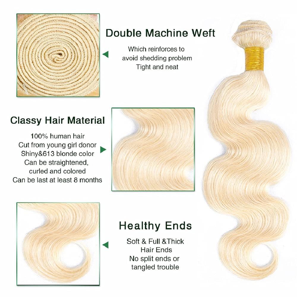 Freiuoke 613 Bundles Blonde Body Wave Human Hair Bundles 26 28 30 Inch Brazilian Unprocessed Virgin Hair 3 Bundles 613 Body Wave Bundles Hair Weave Blonde Bundles Human Hair Extensions
