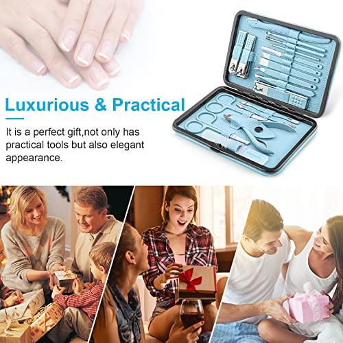Leipple Manicure Set Professional Pedicure Kit Nail Clippers Kit - 18 pcs Nail Care Tools - Grooming Kit with Luxurious Upgraded Travel Case (Blue)