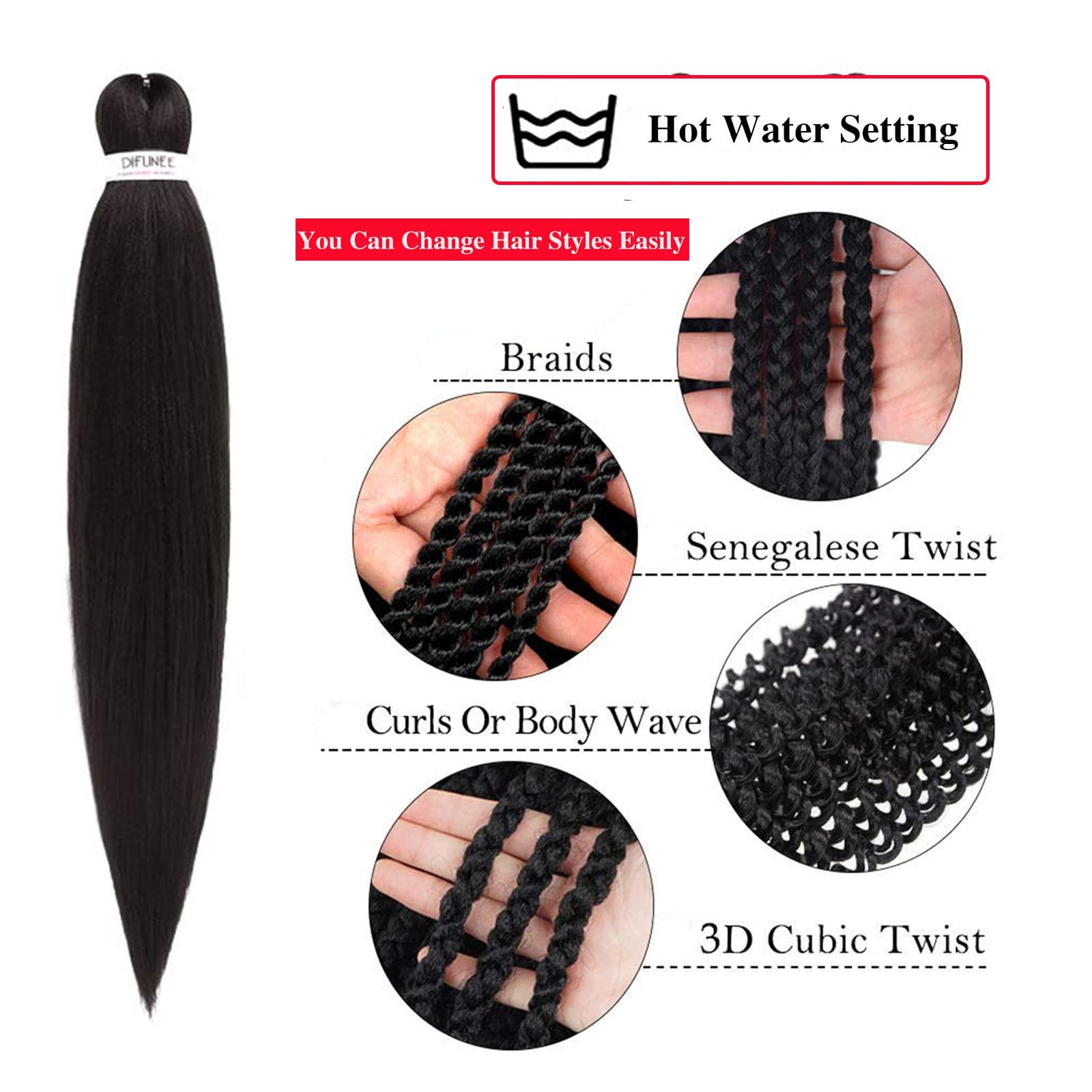 DIFUNEE DIFUNEE Pre-stretched Braiding Hair - 22 Inch 8 Packs Dark Brown Long Braiding Hair For Twist or Box Braids, Yaki Texture Hot Water Setting Synthetic Braiding Hair Extensions (22 Inch, 2-8P)