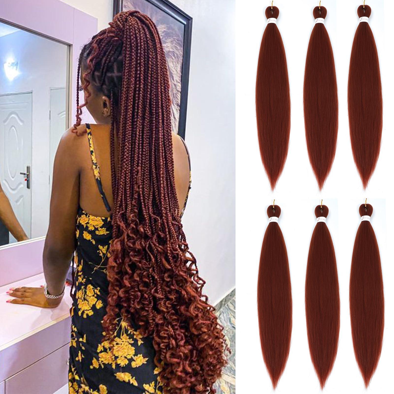 Betufllo Pre Stretched Braiding Hair Copper Red Braiding Hair Braid in Hair Extensions 26 Inch Ginger Crochet Braiding Hair Easy Braid Crochet Box Braids Hair(350#6 packs)