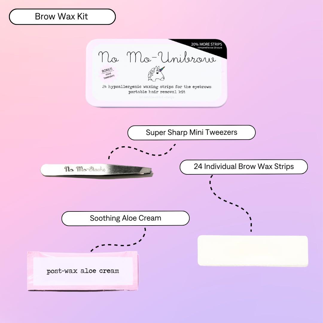 No mo-stache No Mo-Stache Great Face Bundle - Hypoallergenic Waxing Strips For Facial Hair and Eyebrows - 48 Waxing Strips For Lip and Brows Hair Removal + Post Wax Aloe Cream + Handheld Heartshaped Mirror