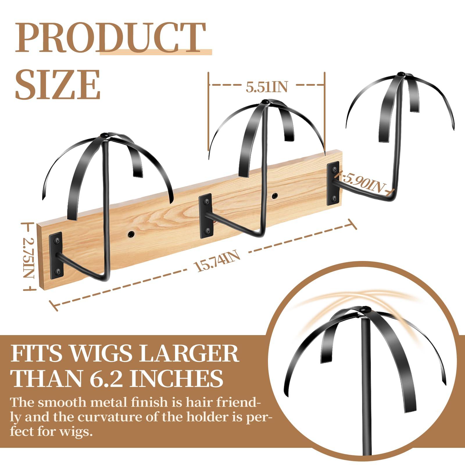 oyhqes oyhqes 6 Pcs Hanging Wig Stand for Multiple Wigs, Wall Mounted Wig Hanger Rack, Wooden Wig Storage Organizer, Wig Holder for Multiple Wig Display, Styling, Storage,Tidy, Keep the Wig In Shape