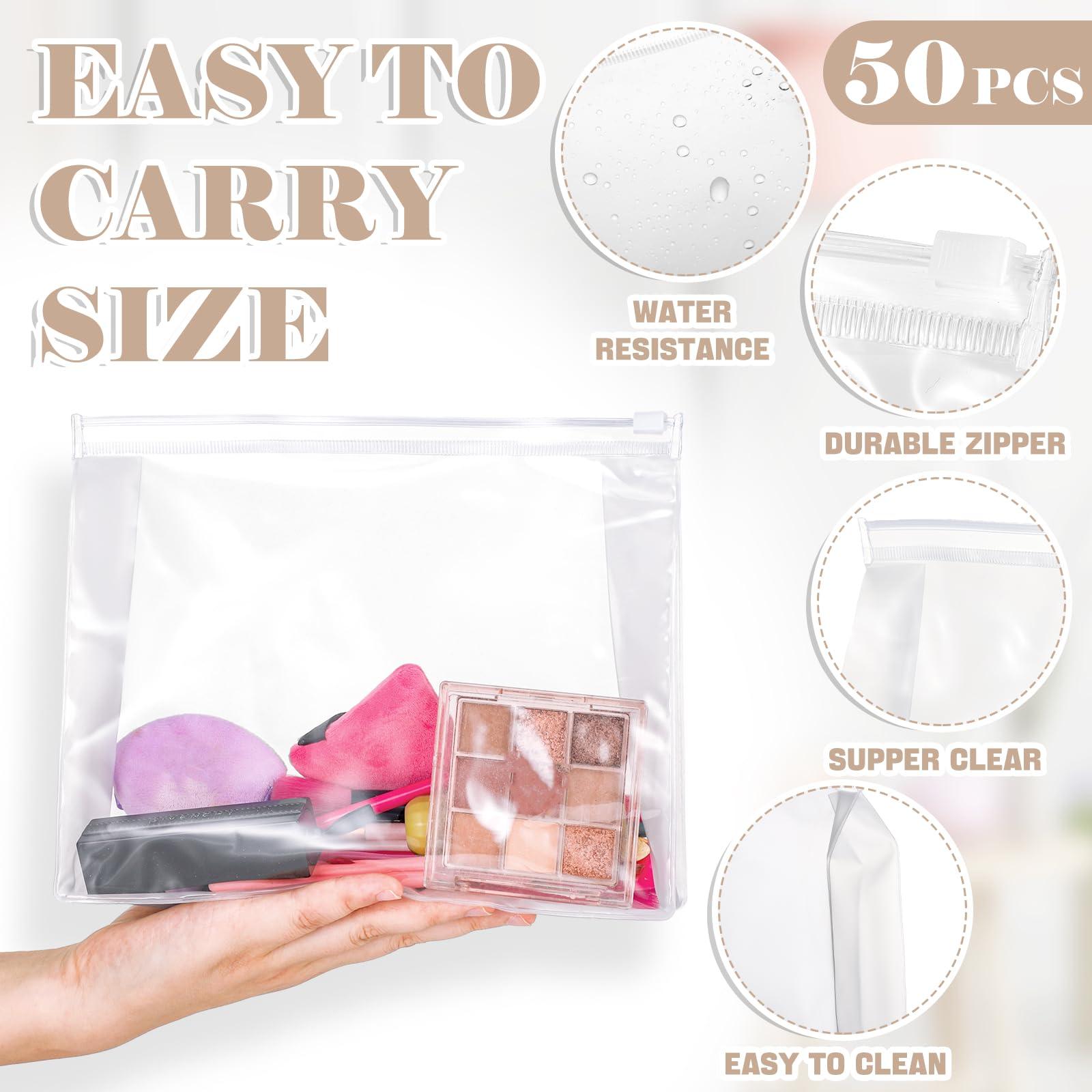 Xuniea Xuniea 50 Pieces Mini Clear Makeup Bag Small Clear Zipper Pouch Travel Bag for Toiletries Plastic Cosmetic Organizer Waterproof for Women Men Vacation(9.8\'\',7.9\'\',5.9\'\',Transparent)