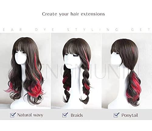 TENGNIUNIU TENGNIUNIU Colored Hair Extensions Clip in Hot Pink 12 Pieces Highlights Party for Kids Girls Women 16 Inch Wavy Curly Synthetic