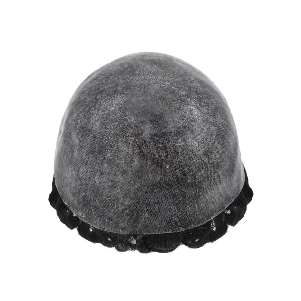 Curve Hair Men Weave Hair Unit Afro Curl Toupee for Black Men 100% Human Hair Loose Curly Mens Hair System Replacement Afro 360 Waves Curly Man Unit (8\'\'X10\'\', 1B Off Black 25mm Curl)