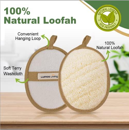 Lumos Living Lumos Living Premium Large Natural Loofah Exfoliating Shower Set, Loofah Exfoliating Back Scrubber and a Loofah Sponge Pad