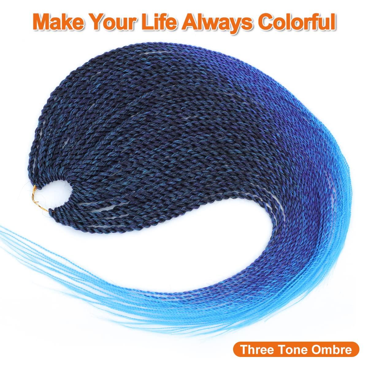 NAYOO NAYOO Blue Crochet Hair Senegalese Twist, 22 Inch 8 Packs Small Crochet Hair for Black Women, 35 Strands/Pack Braids Crochet Hair, Crochet Twist Hair Hot Water Setting (22 Inch, 1B/Purple/Blue)