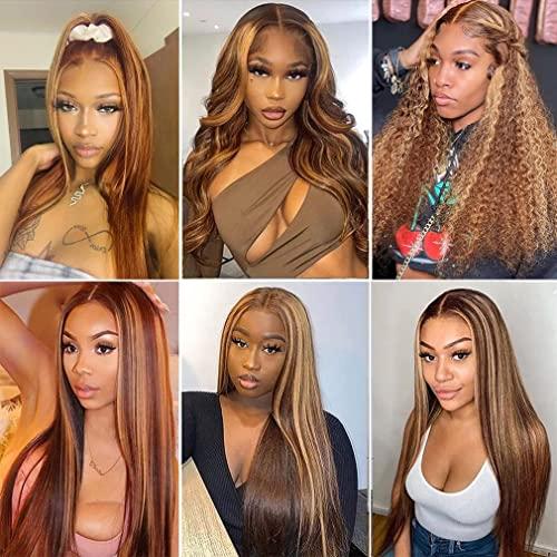 nopamo nopamo Highlight Ombre Lace Front Wig Human Hair, 13x4 Colored 4/27 HD Lace Frontal Human Hair Wigs, Honey Blonde Straight Lace Front Wigs Human Hair for Black Women, 150% Density (24 Inch, Ombre)