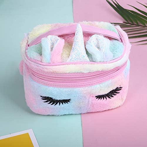 Newfancy Newfancy Women Girls Kids Fluffy Faux Fur Unicorn Makeup Bag Small Cosmetic Organizer Plush Travel Storage Bags Toiletry Kit Case
