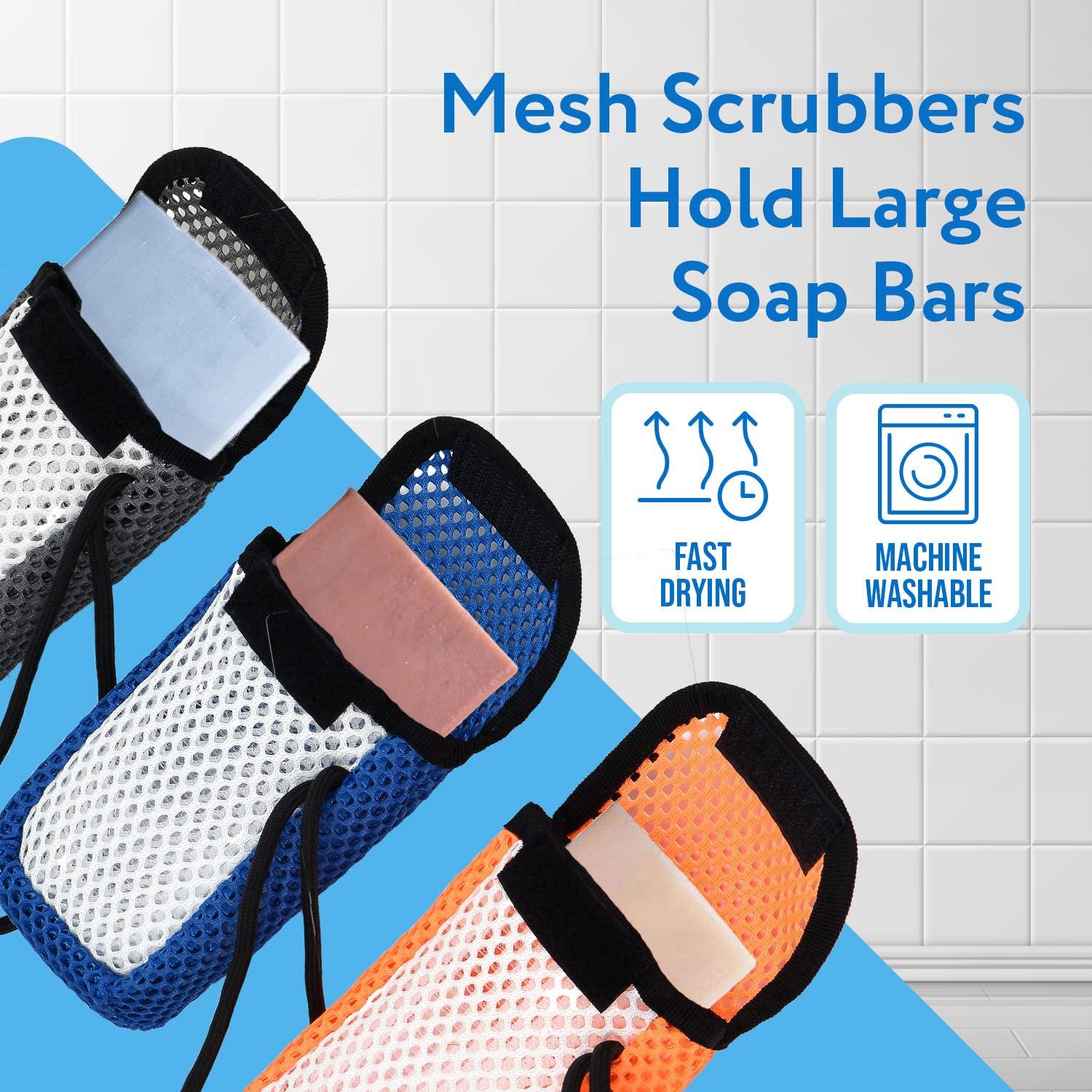 IMPRESA IMPRESA [3 Pack] Exfoliating Large Bar Soap Saver Pouch fits Duke Cannon Bar Soaps, Soap Scrubber Pouch Holds Up To 4.58 x 2.75 x 1.5 Inches Soaps