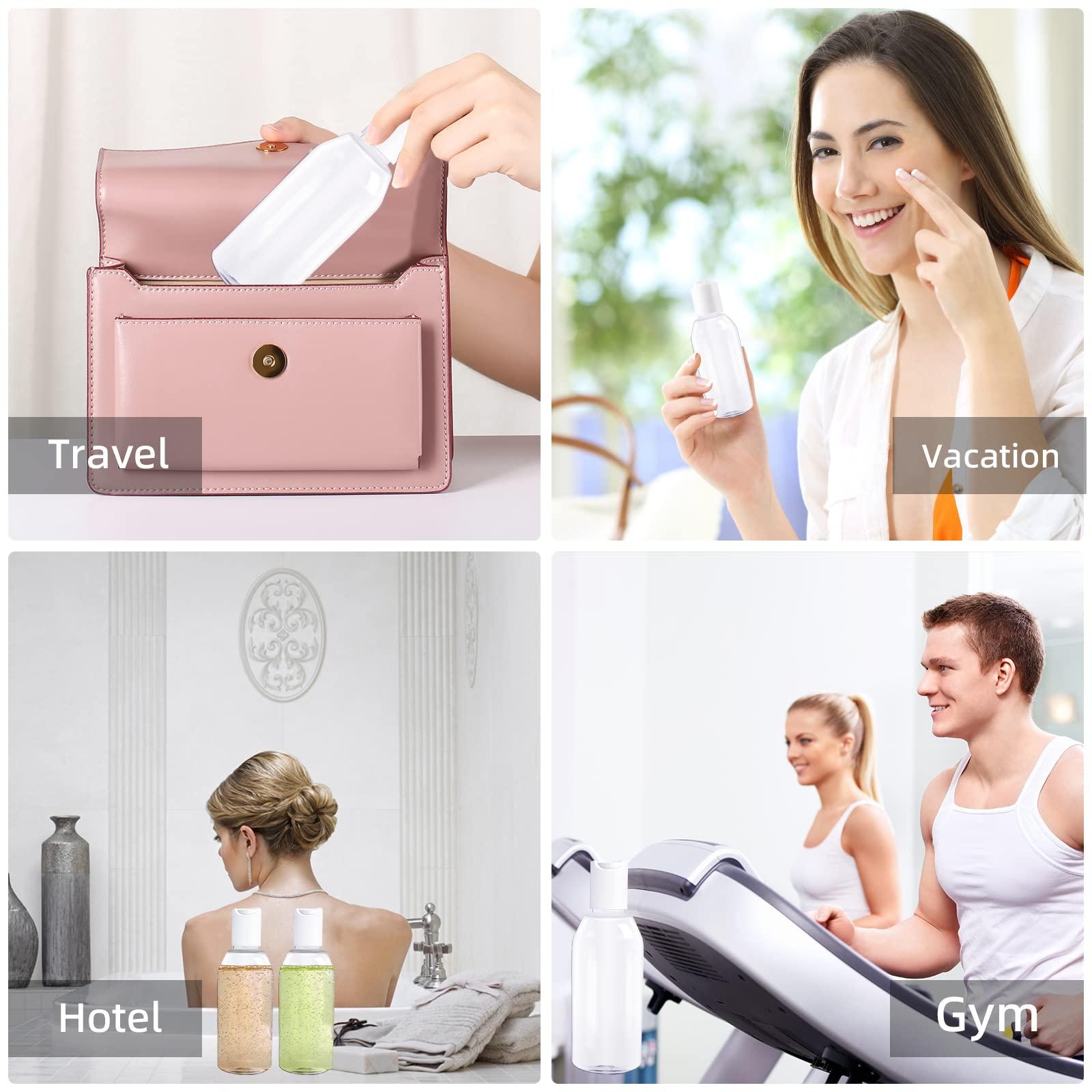 DRADERCH 14Pcs Clear Travel Bottle Set 50ml Transparent Plastic Air Flight Travel Bottle Empty Transparent Liquid Containers Bottles with 5pcs Funnels and 4Pcs Labels for Cosmetics