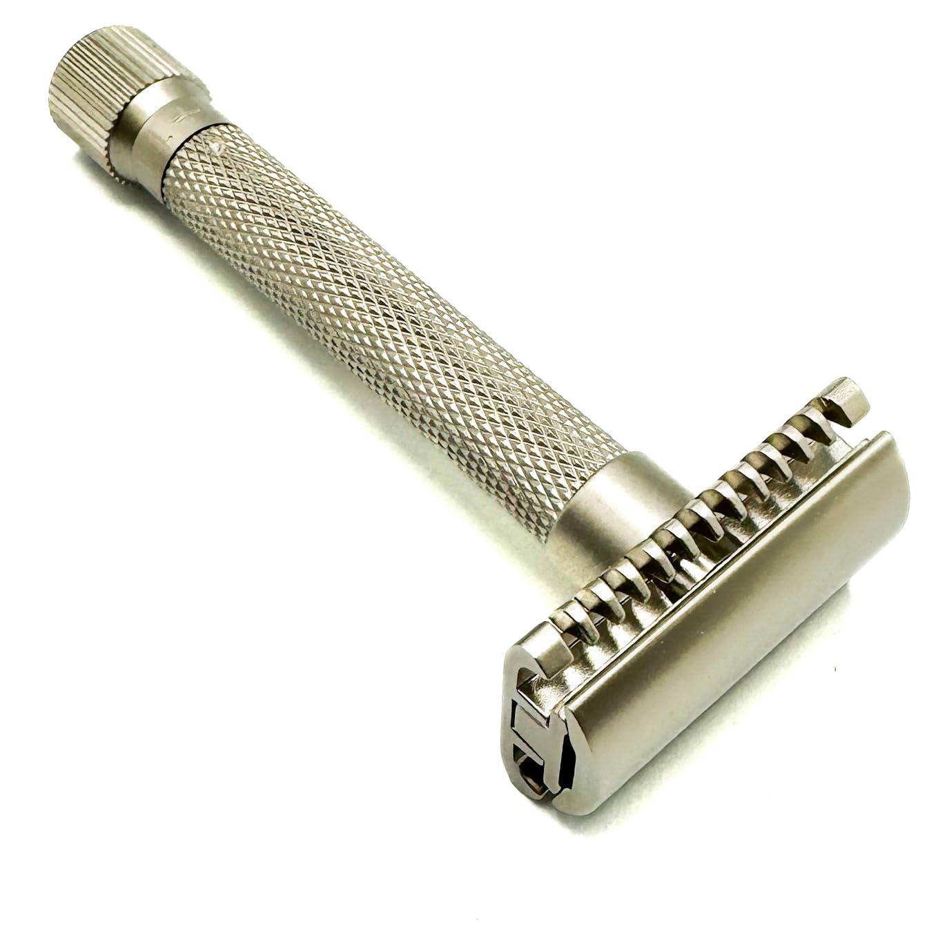 Parker Safety Razor The Parker Variant OPEN COMB - ADJUSTABLE Double Edge Safety Razor, Customize your Shave with a Turn of the Dial from Mild to Aggressive - 5 Blades Included (SATIN CHROME)