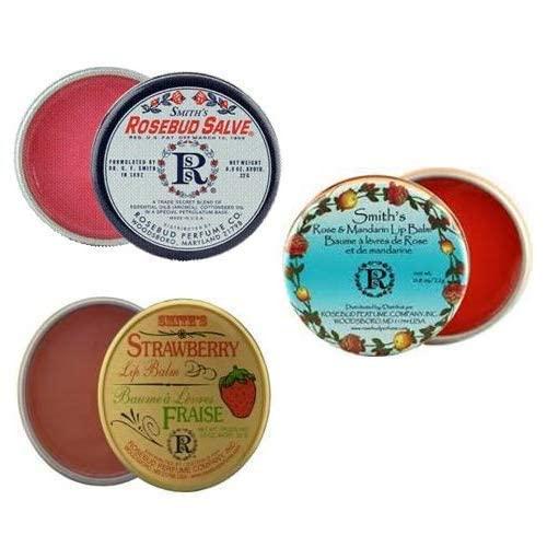 Rosebud Perfume Co. Rosebud Perfume Co. Tin 3 Pack: Smith's Rosebud Salve + Smith's Strawberry Lip Balm + Smith's Rose and Mandarin Lip Balm