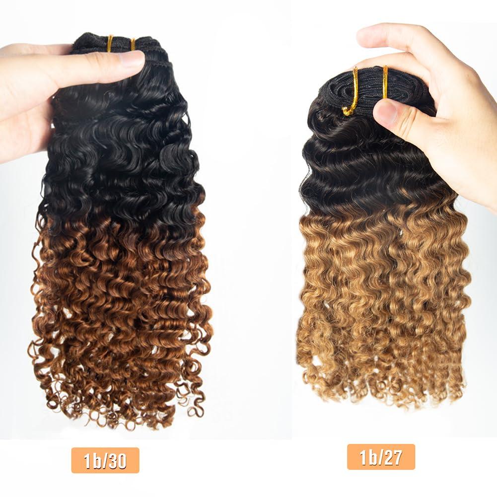 Kiss darling LASHES 3B 3C Curly Seamless Clip Ins Extensions Ombre Blonde Clip ins Two Tone T#1B/27 Black to Strawberry Blonde 3B 3C Afro Curly Clip ins Human Hair Extensions 10\"inch