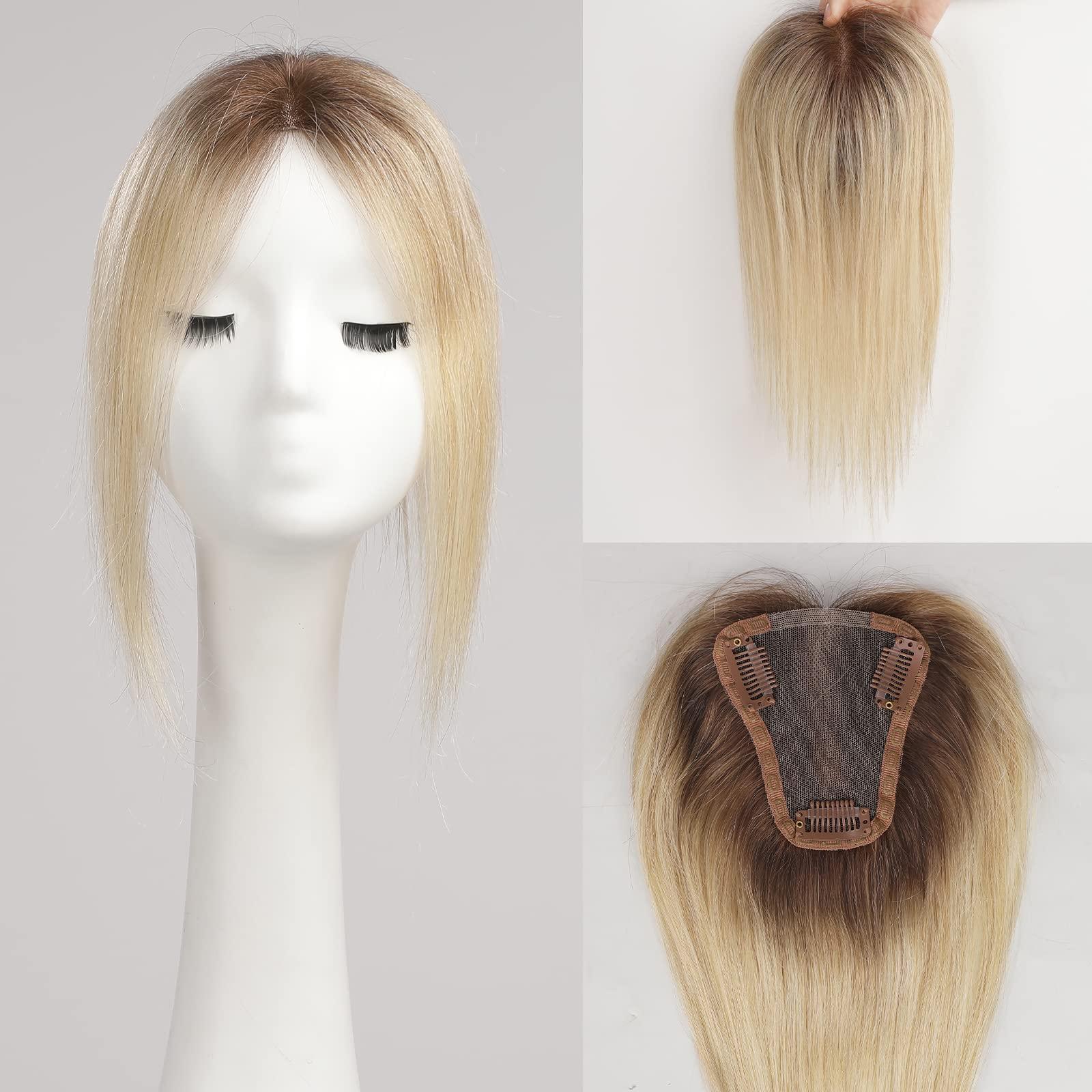 EMMOR EMMOR Hair Topper For Women, 100% Remy Human Hair For Women With Thinning, Hair Loss Cover Gray Hair, Three Clips on Topper, 3.5in4in Hand-Tied, 12 inch - Ombre Light Blonde