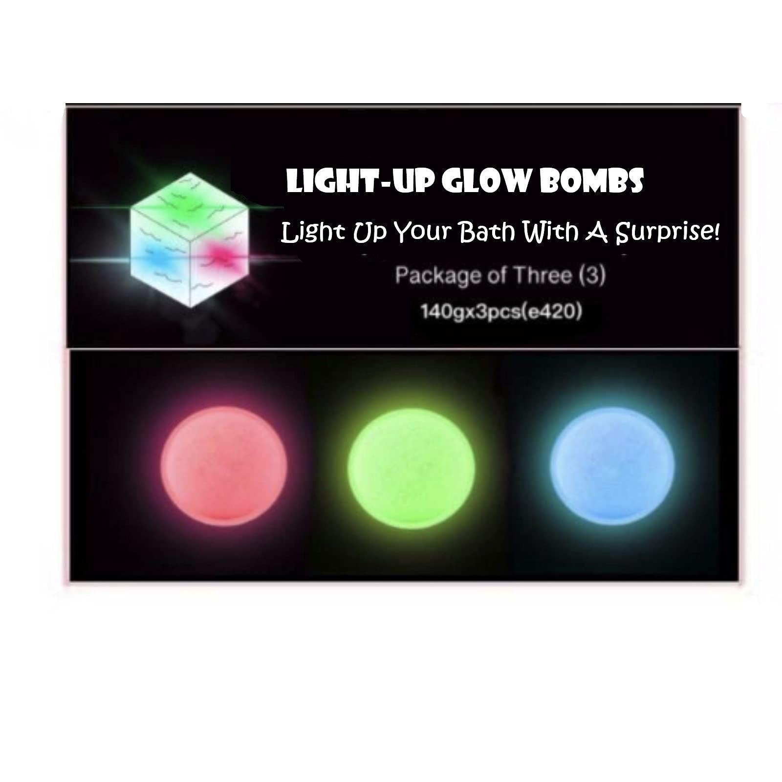 Biblebanz Glow in The Dark Light Up Glowing Bath Bombs for Ages 15 and Up Teens Adults Surprise Disco Lights Plastic Glowing Cube Inside - Pink Green Blue Bath Bombs - Fun - Smells Nice Fizz Great Gift Set of 3