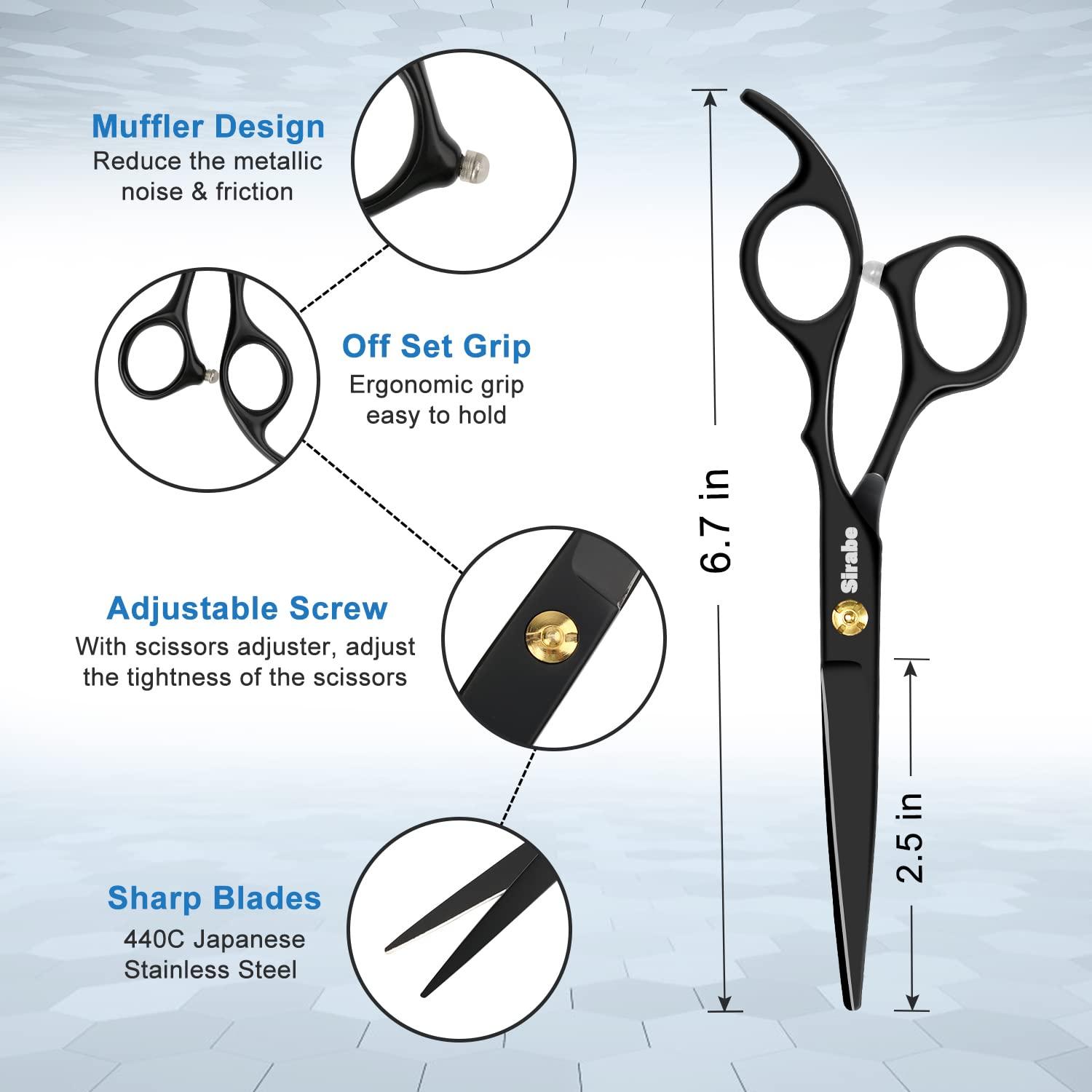 Sirabe Sirabe Hair Cutting Scissors Set, Professional Haircut Scissors Kit with Cutting Scissors,Thinning Scissors, Comb,Cape, Clips, Black Hairdressing Shears Set for Barber, Salon, Home
