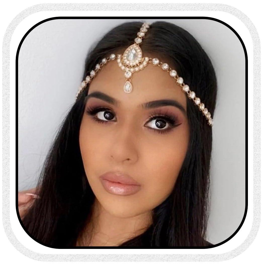 Catery Catery Head Chain Jewelry Crystal Hair Chains Boho Headpiece Pendant Head Chain Hair Jewelry Hair Accessories for Women and Girls (Gold)