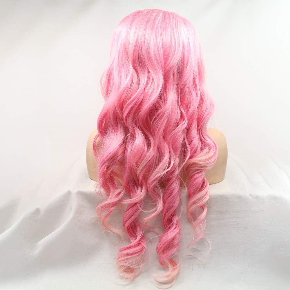 Karissa Hair Pink Blonde Lace Front Pink Wigs for Women Girls Soft Pink Long Loose Wave Handmade Realistis Wig Half Hand Tied Glueless Synthetic Heat Resistant Hair Light Pink Cosplay Party Daily 24inches
