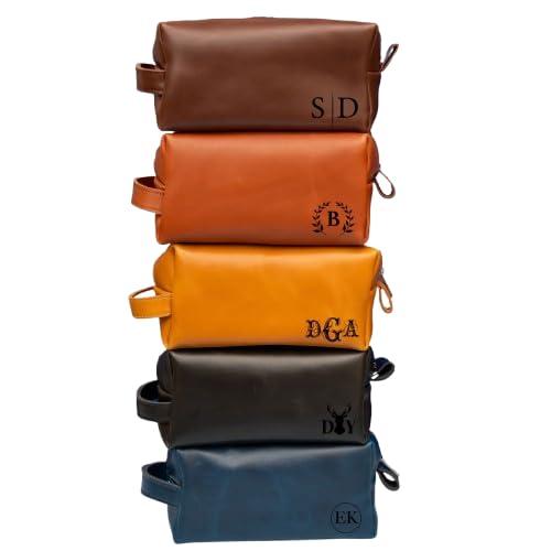 Generic Personalized Leather Toiletry Bag for Men | Dopp Kit Gift with Monogram Option | Custom Engraved Leather Travel Accessory for Groomsmen Father Dad (Black, Large (8\" * 4\" * 4\"))